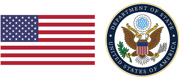 Logos: Flag of the United States and Seal of the U.S. Department of State